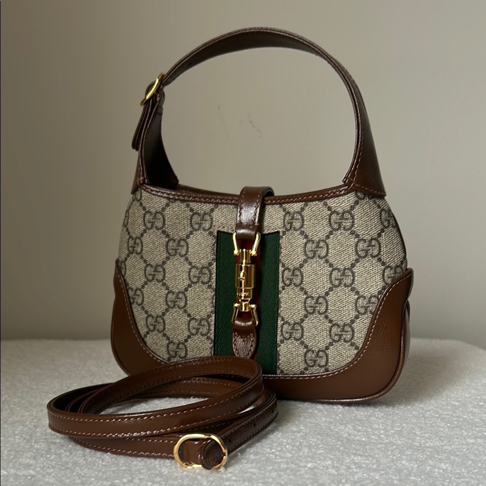 Gucci Mini Jackie Bag - Brown and Cream Monogram Crossbody Bag